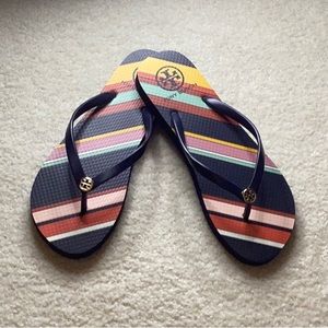 TORY BURCH, navy stripe flip flops, NWT